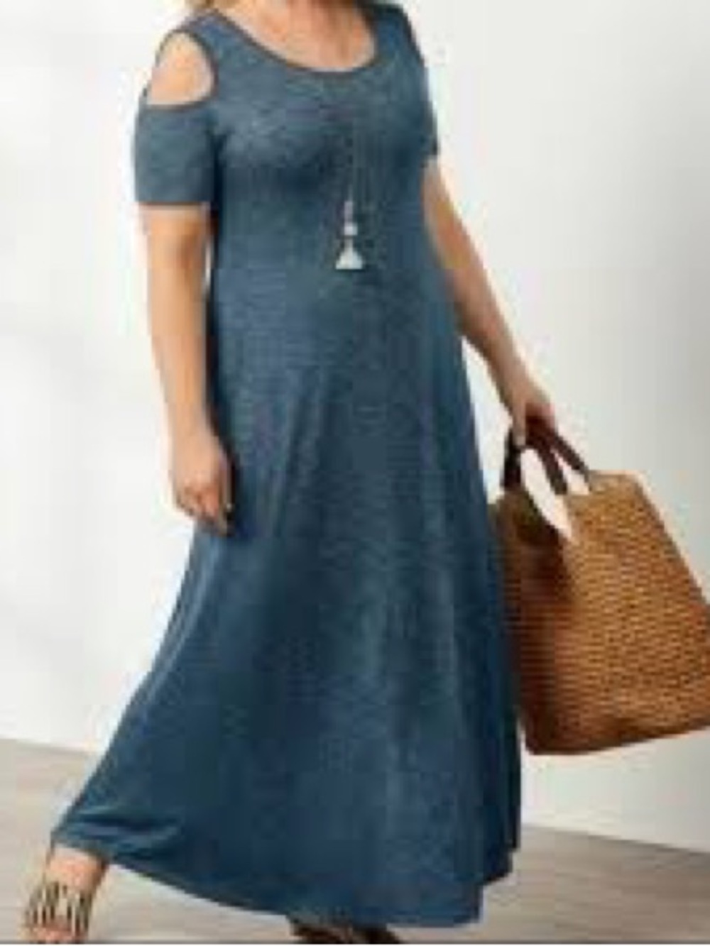 Soft Surroundings Blue Cold-Shoulder Maxi Dress with pockets